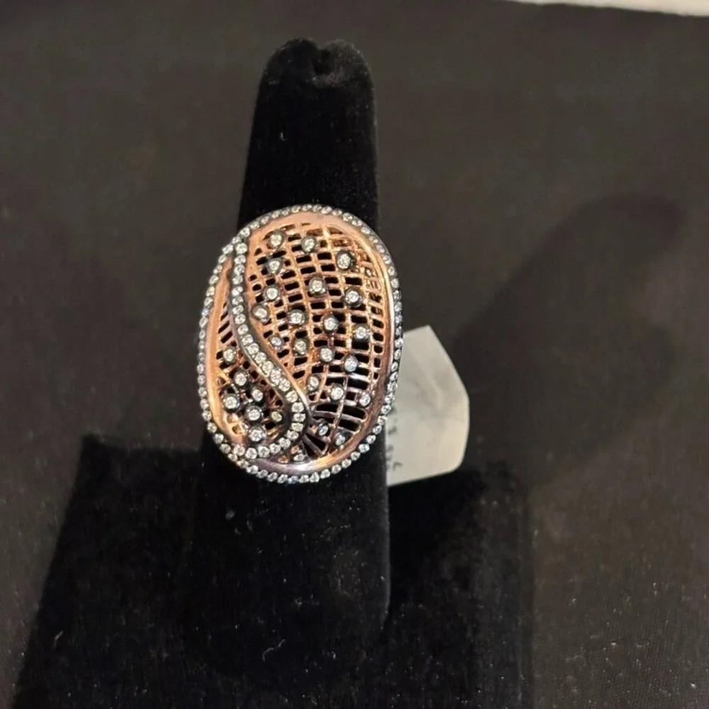 Womens‎ 925 Sterling Silver Diamond Statement Ring Size 7 New with tags